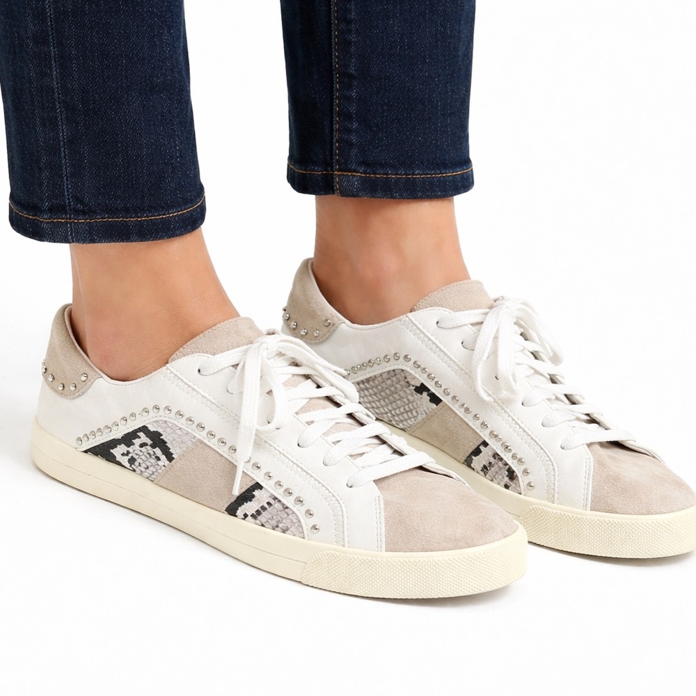 Zara Studded Snake Print Sneakers Neutral Leather EU 40 US 9 - Picture 2 of 9